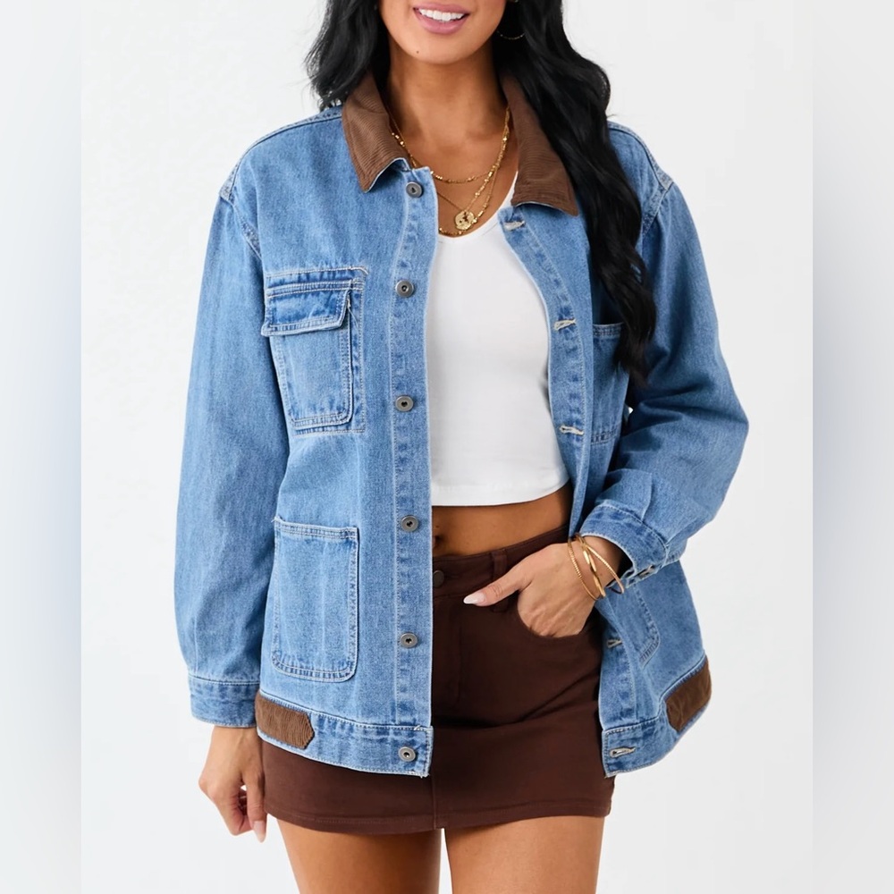NEW! Denim Jacket With Corduroy Contrast